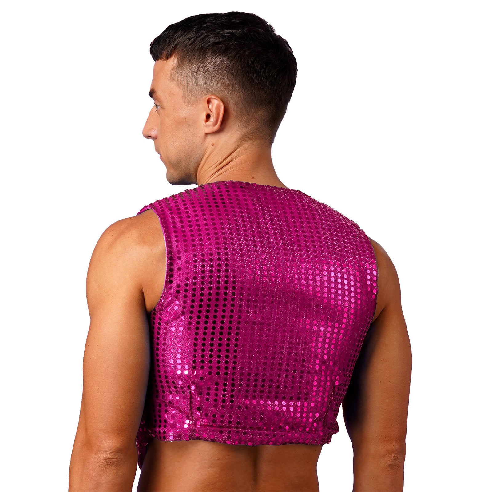 Mens Shiny Sequined Vest Tops V Neck Disco Irregular Hem Waistcoat Hiphop Jazz Dance Festival Rave Outfits Performance Costume - Cosmic Twink