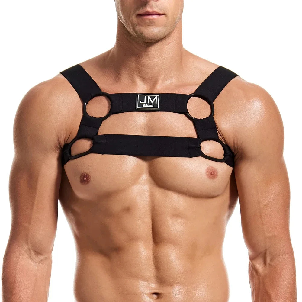 JOCKMAIL Men Halter Neck Elastic Body Chest Harness Sexy Bondage Lingerie Shoulder Straps Ring Clubwear Stage Gay Underwear New - Cosmic Twink