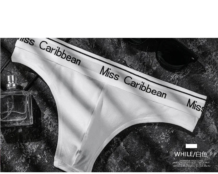 Lingerie sexy Men Underwear U Convex Sports Fitness Letter tanga hombre Cotton Low Waist strings Seamless Briefs Thong T Pants - Cosmic Twink