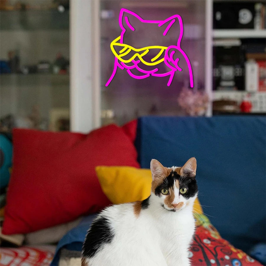 Cat Neon Sign for Wall Decor，Cat Lover Led  Light Up Signs for Bedroom Man Cave Home Animal Bar Pet Shop Birthday Party Decor - Cosmic Twink