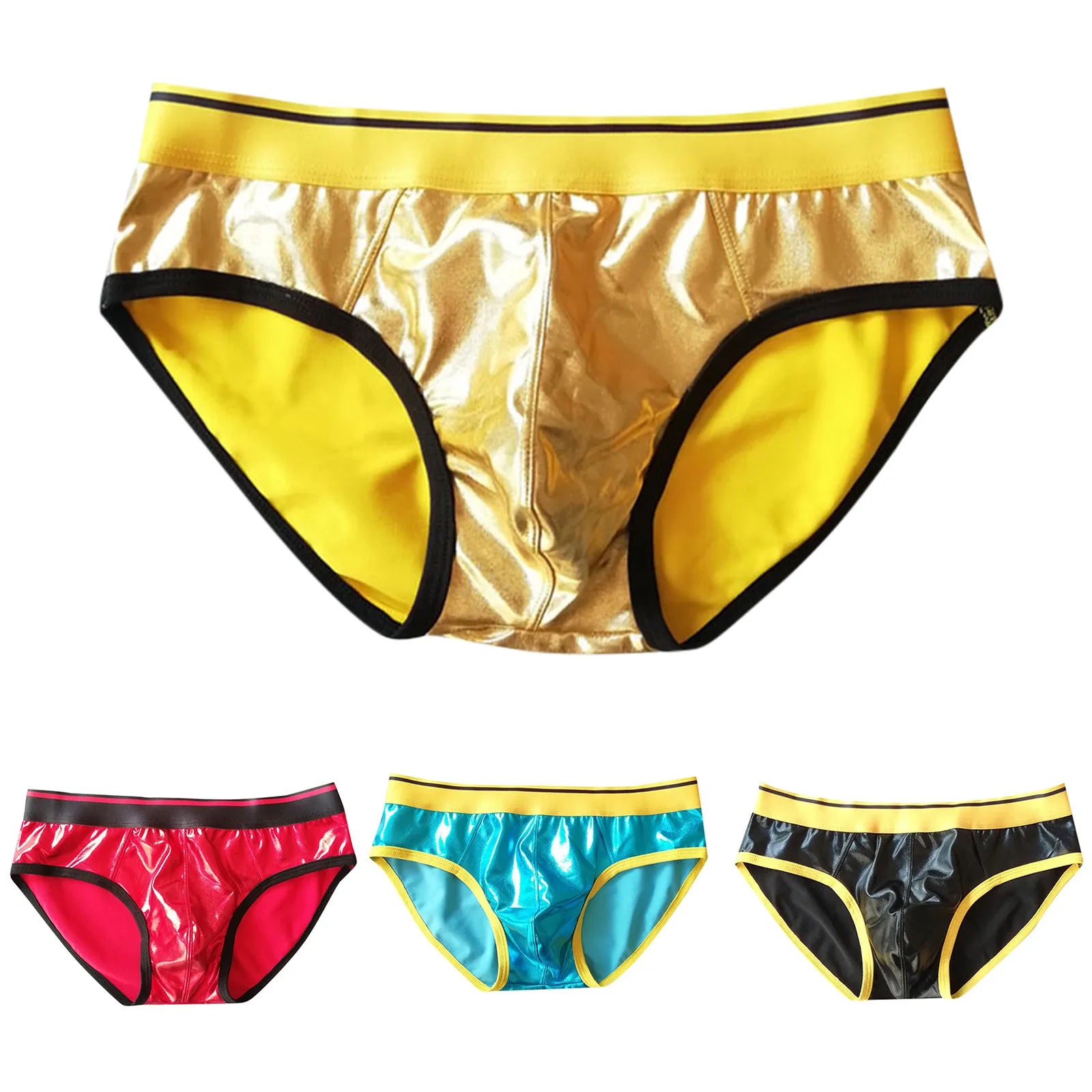 Mens Underwear Mens Triangle Pants Faux Leather Sexy Reflective Gold And Fun Elastic Tight Underwear Plus Size стринги мужские - Cosmic Twink
