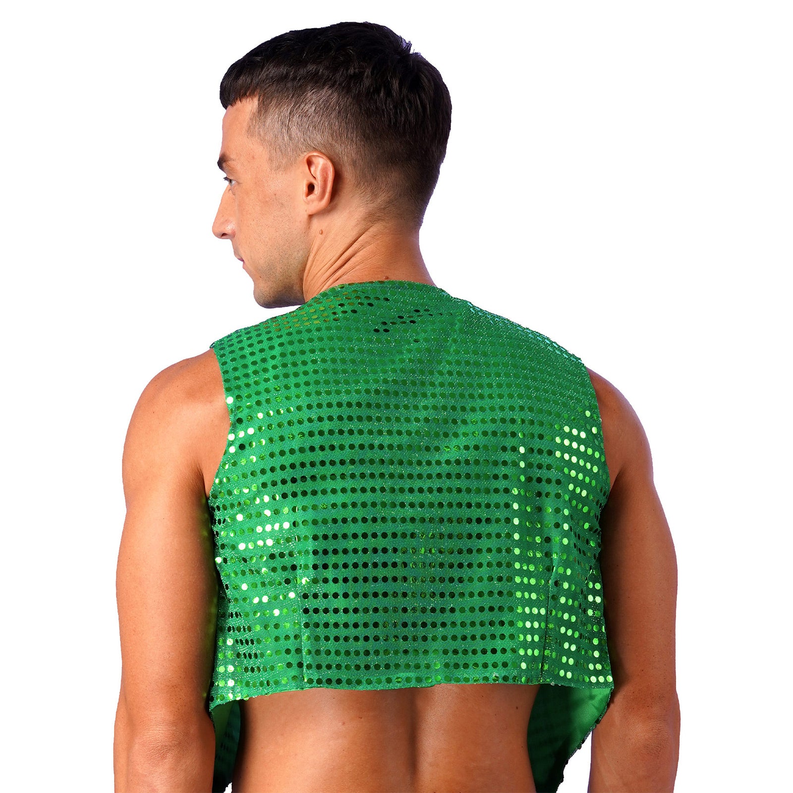 Mens Shiny Sequined Vest Tops V Neck Disco Irregular Hem Waistcoat Hiphop Jazz Dance Festival Rave Outfits Performance Costume - Cosmic Twink