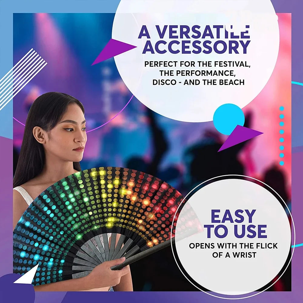 1-3Pcs Large Chinese Rave Folding Hand Fan Rainbow Fan Wedding Dance Kung Fu Fan for Art Craft Gift Festival Party Home Decor - Cosmic Twink