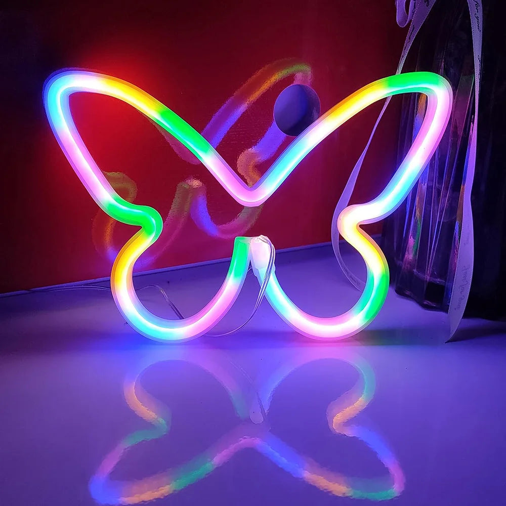 Butterfly Neon Sign USB/Battery Powered Cat LED Neon Light Skull Neon Lamp Wall Art Decor for Home Bedroom Birthday Gift Wedding - Cosmic Twink