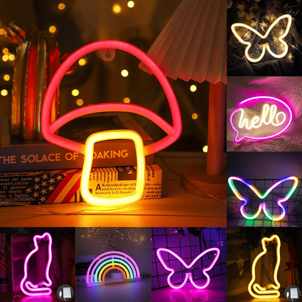 Butterfly Neon Sign USB/Battery Powered Cat LED Neon Light Skull Neon Lamp Wall Art Decor for Home Bedroom Birthday Gift Wedding - Cosmic Twink
