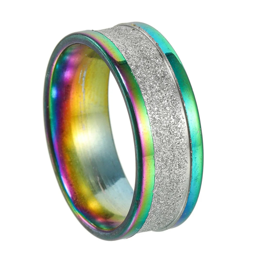 8MM Multicolor Rainbow Ring For Women Men LGBT Lebian Gay Jewelry Titanium Steel Wedding Engagement Rings Gifts Accessory - Cosmic Twink