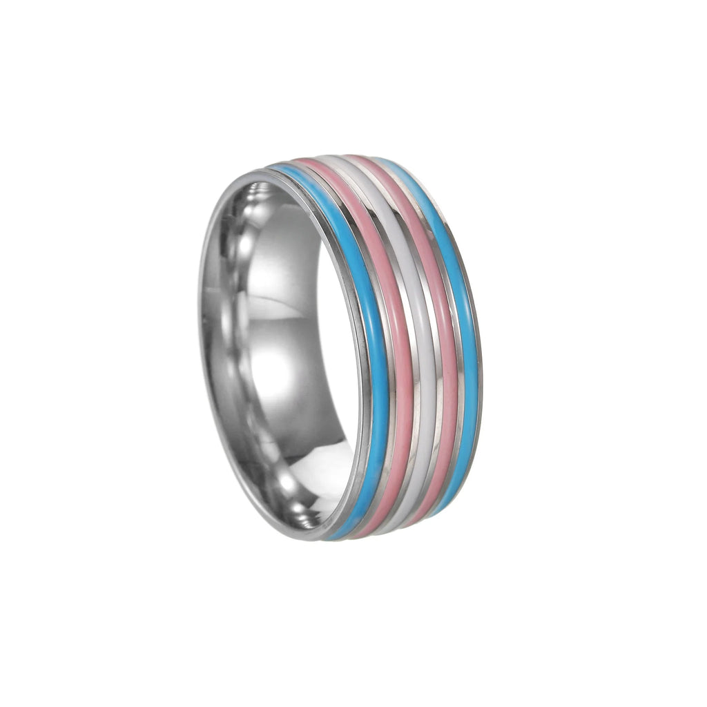 8MM Multicolor Rainbow Ring For Women Men LGBT Lebian Gay Jewelry Titanium Steel Wedding Engagement Rings Gifts Accessory - Cosmic Twink