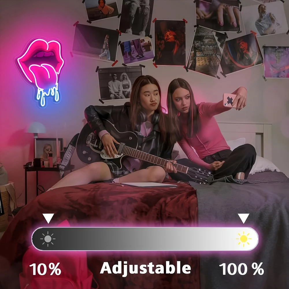 Playful Lips LED Neon Sign | USB-Powered Vibrant Wall Decor for Bar, Bedroom & Gaming Room | Non-Provocative Party Lighting for - Cosmic Twink