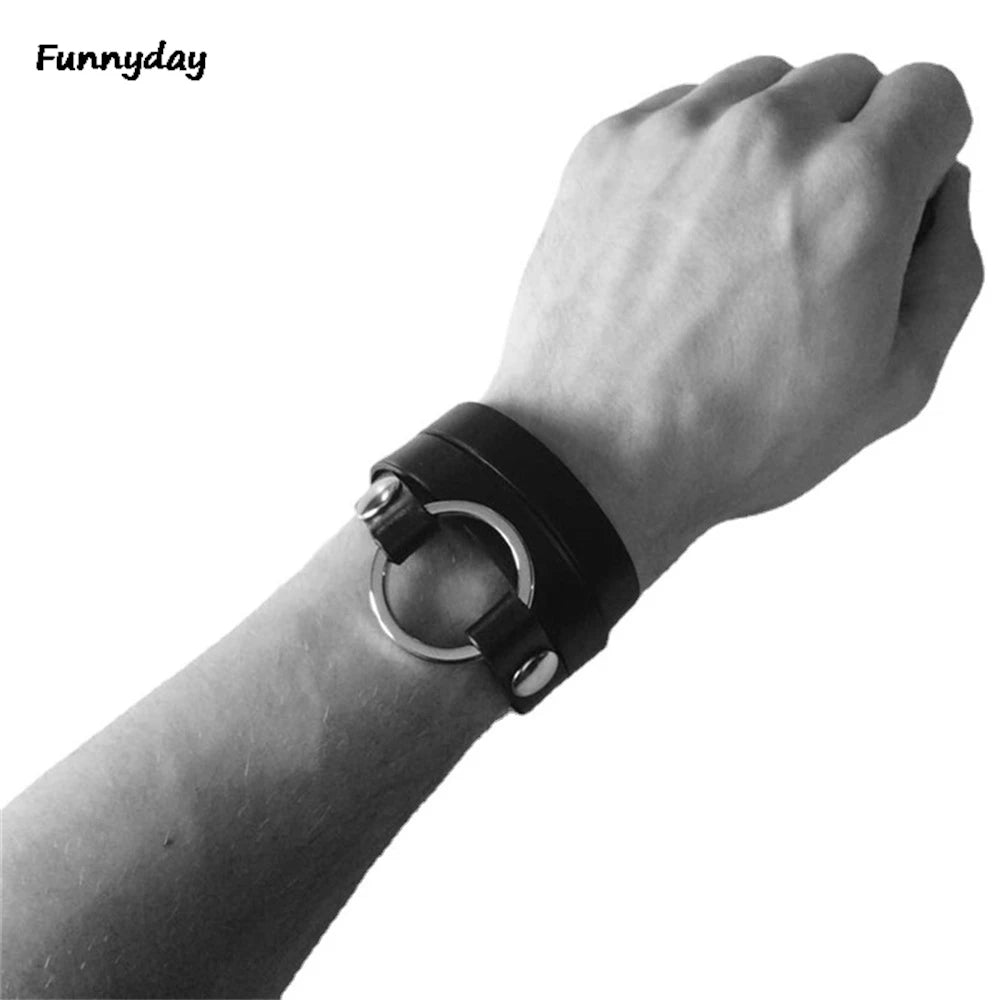 Gay Rave Harness Mens Belt PU Leather Bracelet Sex Toys For Men Lingerie Underwear Garter Belt Wristband Punk Jewelry