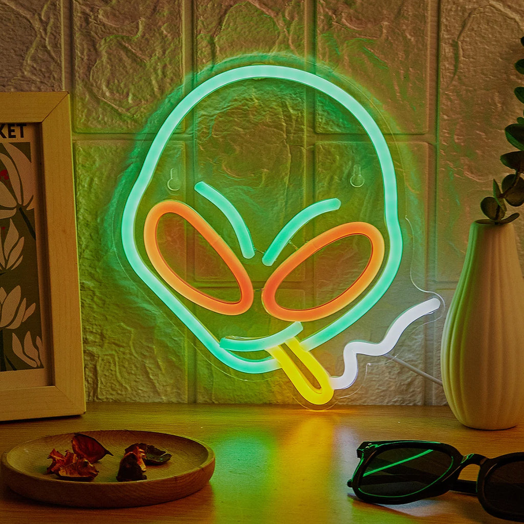 Chi-buy LED Neon Alien Smoking Neon Signs Night Light 3D Wall Art & Game Room Bedroom Living Room Decor Lamp Signs - Cosmic Twink