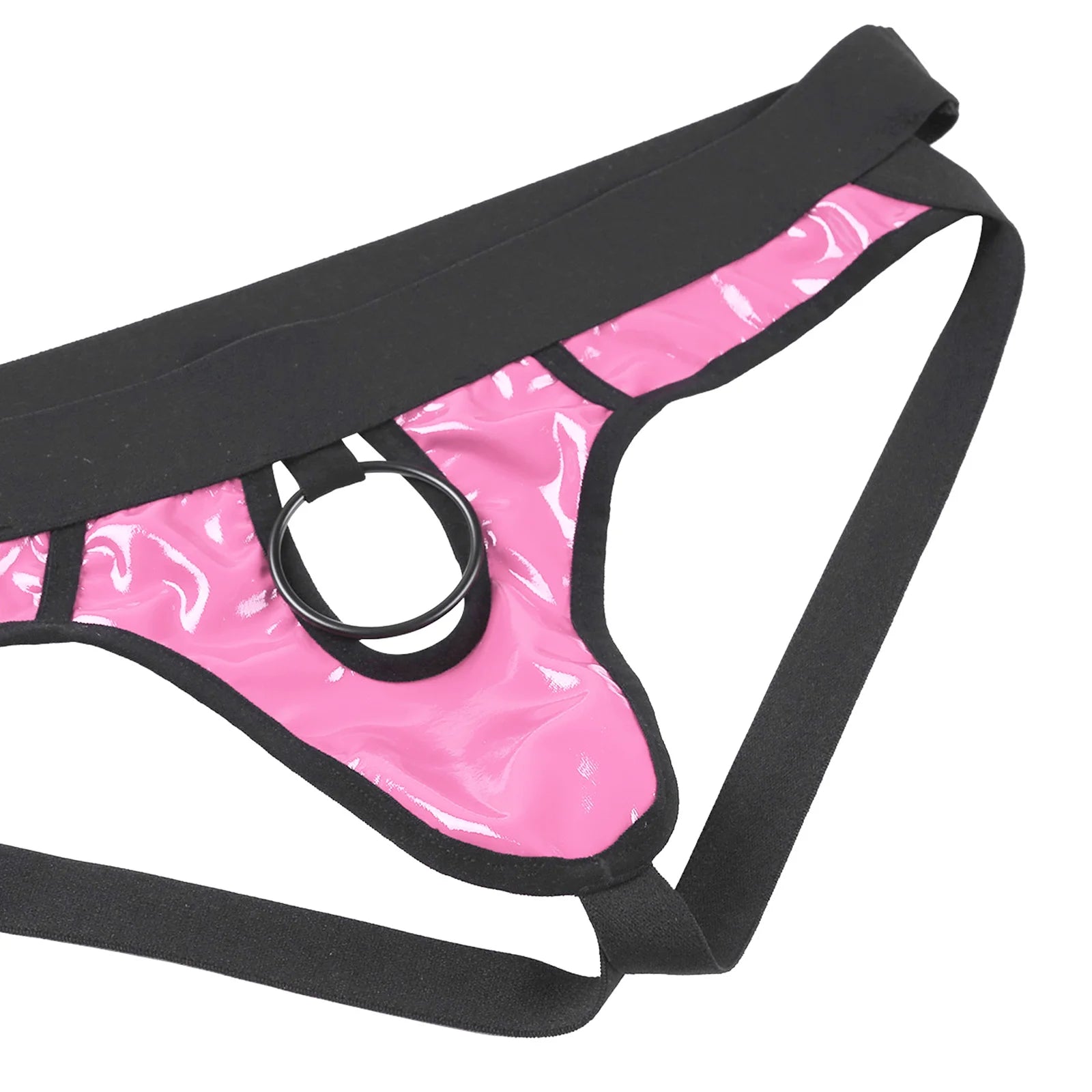 Sexy Gay Men Bikini G-string Underwear with Metal O-Ring Lingerie Faux Leather Panties Open Back Hollow Out Jockstrap Underpants