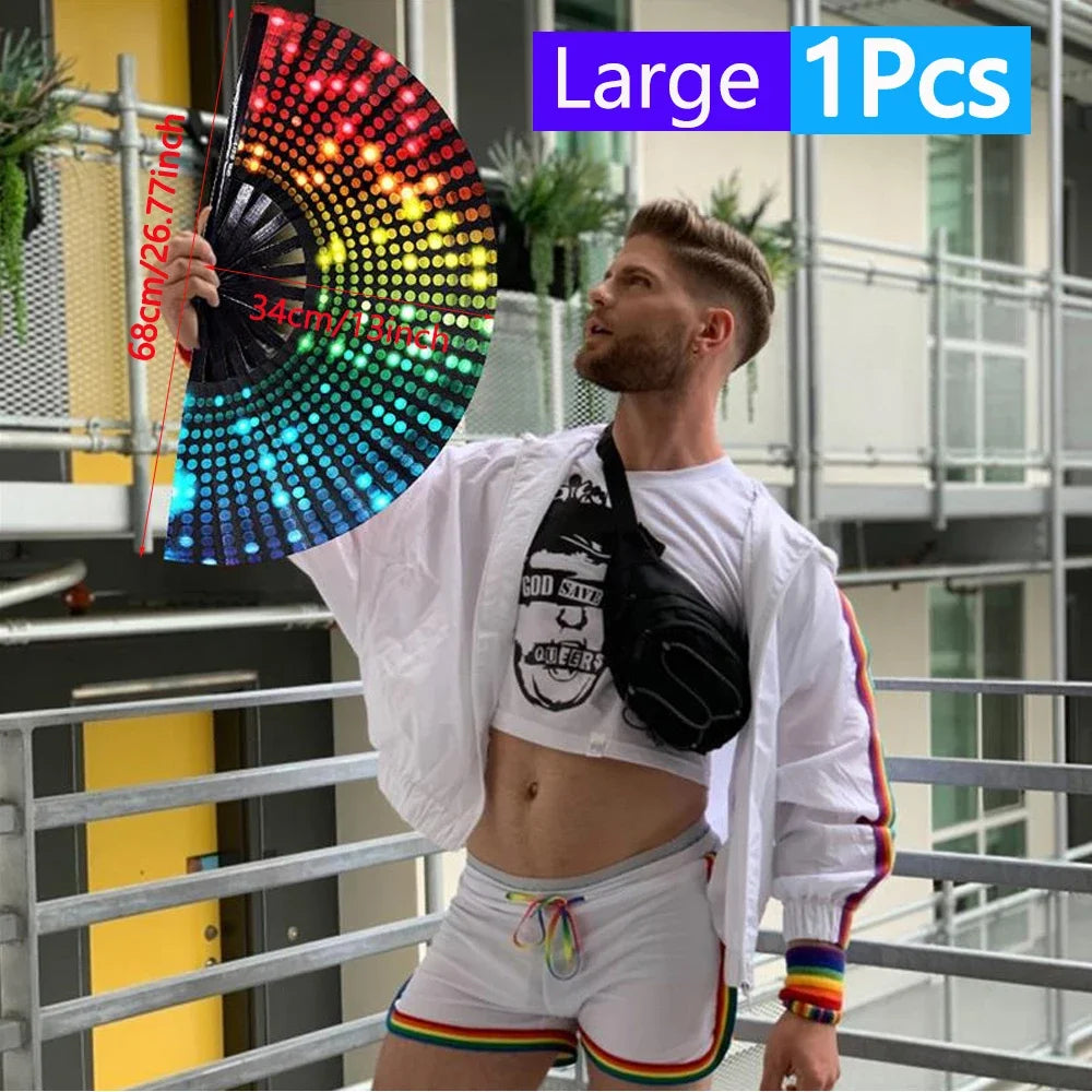 1-3Pcs Large Chinese Rave Folding Hand Fan Rainbow Fan Wedding Dance Kung Fu Fan for Art Craft Gift Festival Party Home Decor - Cosmic Twink