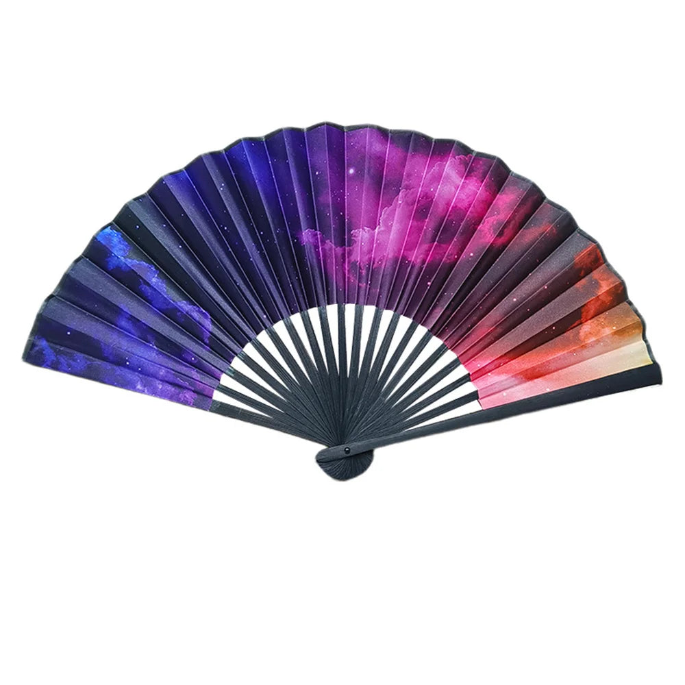 2024 Bamboo Bone Folding Fan Colorful Rave Fans Vibrant Bamboo Hand Fans for Festival Dancing Parties Decorative Gifts for Men - Cosmic Twink
