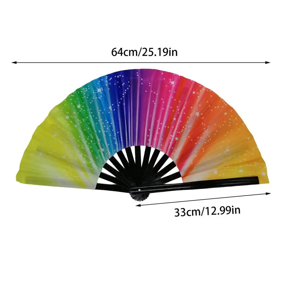 DJ Folding Fan Bar Disco Dance Fan Halloween Skull Print Hand Fan LGBT Gay Pride Rainbow Fan Chinese Kung Fu Folding Fan - Cosmic Twink