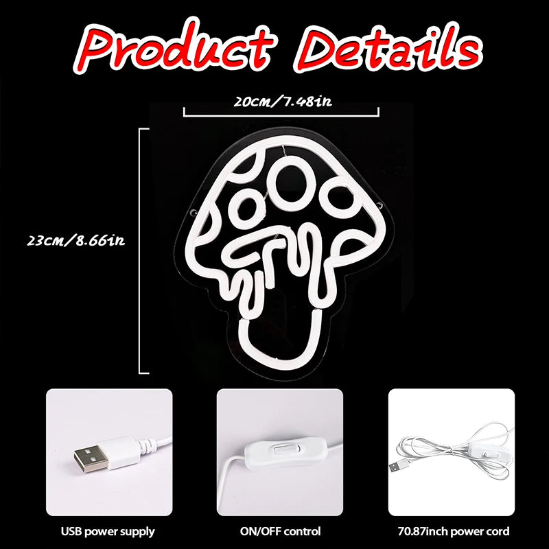 Mushroom Neon Sign Led Mushroom Neon Light  3d Wall Art Mushroom Night Neon Signs For Wall Decor Game Room Bedroom Decor - Cosmic Twink