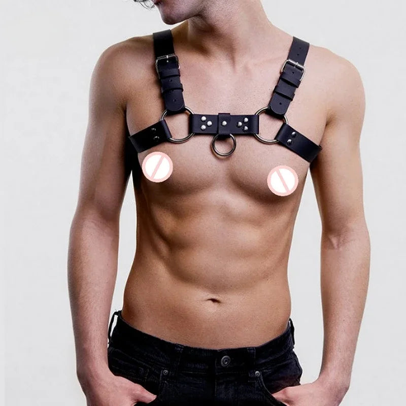 Punk Rave Clubwear Toys for Man Genuine PU Men's Sexy Bondage Restraints Leather Belt Chest Straps Harness Gay Buckles - Cosmic Twink