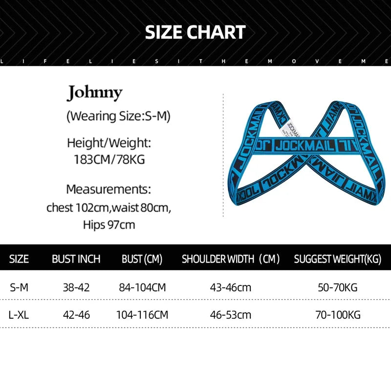 JOCKMAIL Letter Harness Men Sexy Shoulder Straps Chest Bondage Muscle Halter Belt Club Party Hollow Costume Gay Men Bodysuite - Cosmic Twink