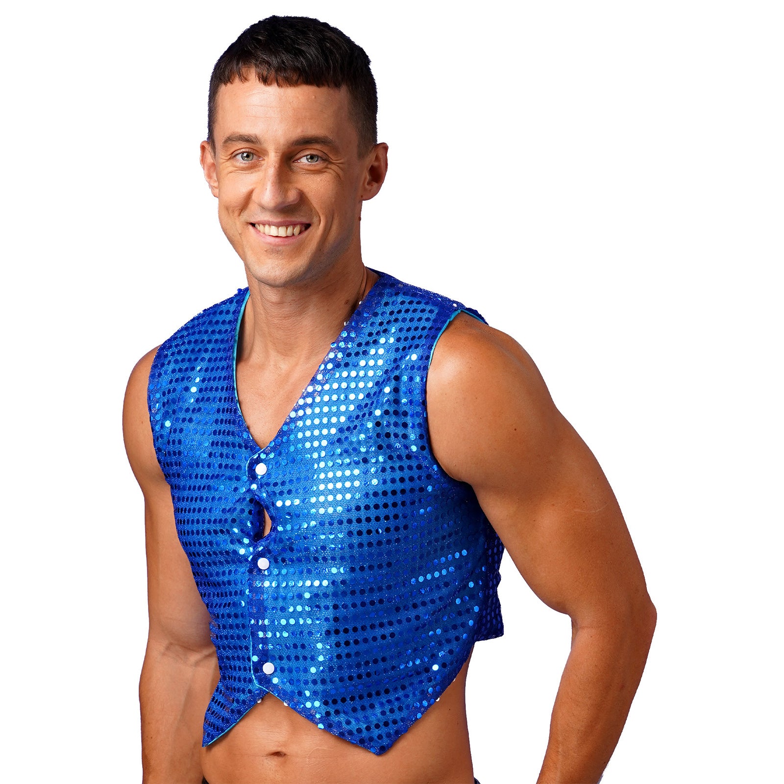 Mens Shiny Sequined Vest Tops V Neck Disco Irregular Hem Waistcoat Hiphop Jazz Dance Festival Rave Outfits Performance Costume - Cosmic Twink