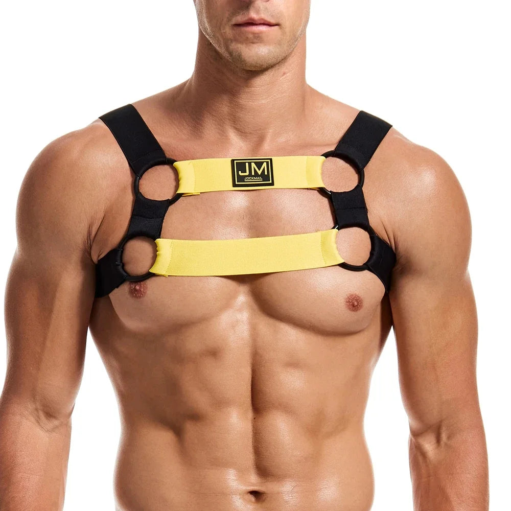 JOCKMAIL Men Halter Neck Elastic Body Chest Harness Sexy Bondage Lingerie Shoulder Straps Ring Clubwear Stage Gay Underwear New - Cosmic Twink