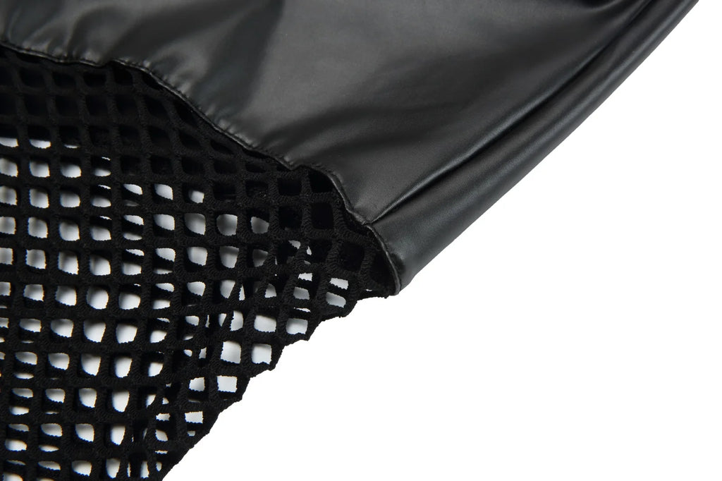 Mens Sexy Crop Tops PU Leather Mesh Lingerie Mini Vest Tanks Short Sleeve Muscle Clubwear Erotic Costume O-Neck - Cosmic Twink