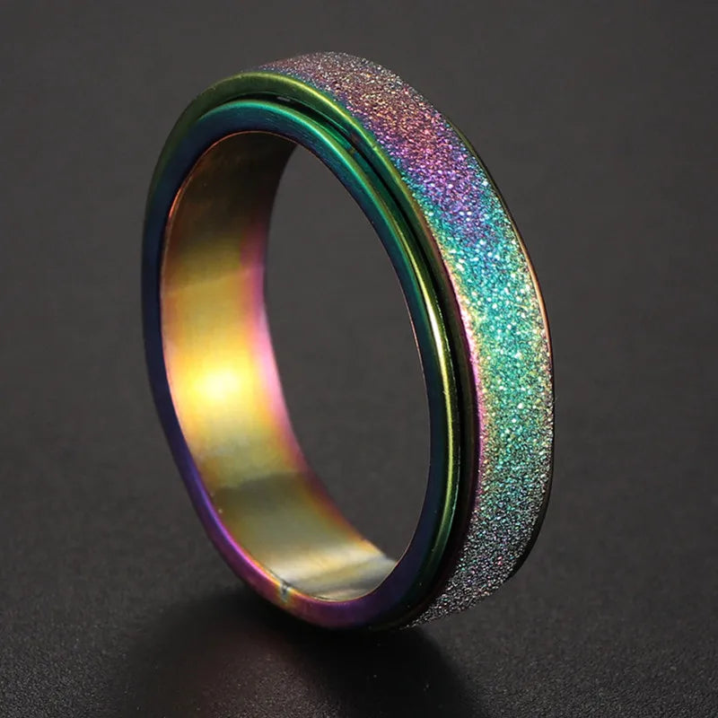 8MM Multicolor Rainbow Ring For Women Men LGBT Lebian Gay Jewelry Titanium Steel Wedding Engagement Rings Gifts Accessory - Cosmic Twink