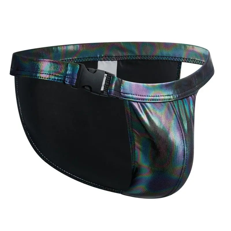 Jockmail  Men Underwear Sexy Male Swimming Briefs Underwear Pu Leather Men Swimwear Gay Swimsuit Male Swimming Trunks Swim Tanga - Cosmic Twink