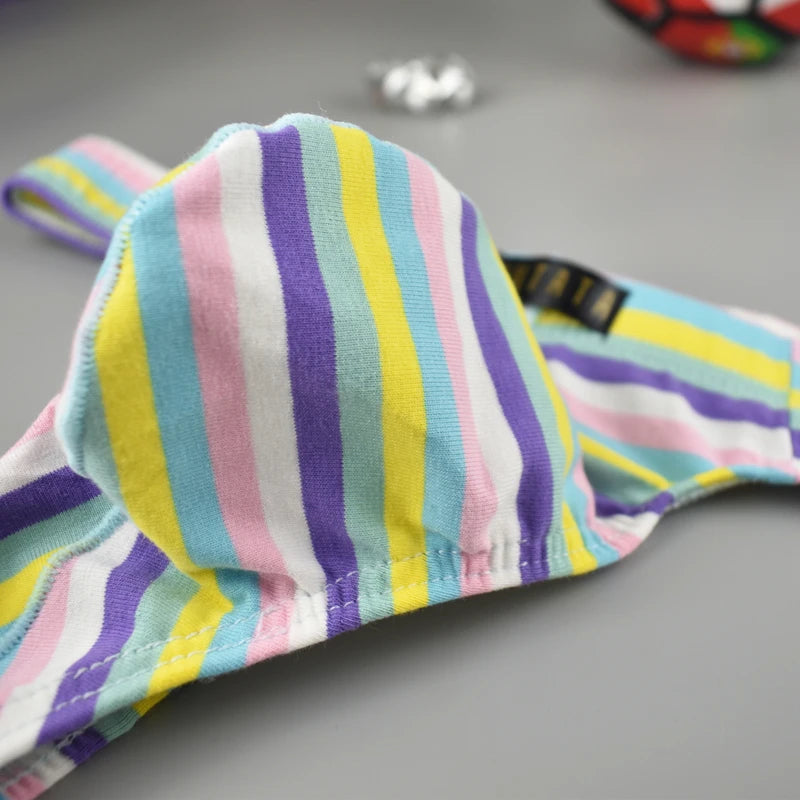 Gay Underwear Men Thongs Jockstrap Men Striped G Strings Thong Underwear Tanga Hombre Breathable Sexy Lingerie Cotton Underpants - Cosmic Twink