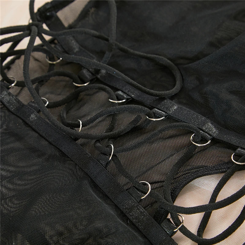 Plus Size Sensual Lingere Exotic Bandage Bra Garter Briefs Sets Transparent Intimate Hard Woman Luxury Fancy Underwear Bra Set - Cosmic Twink