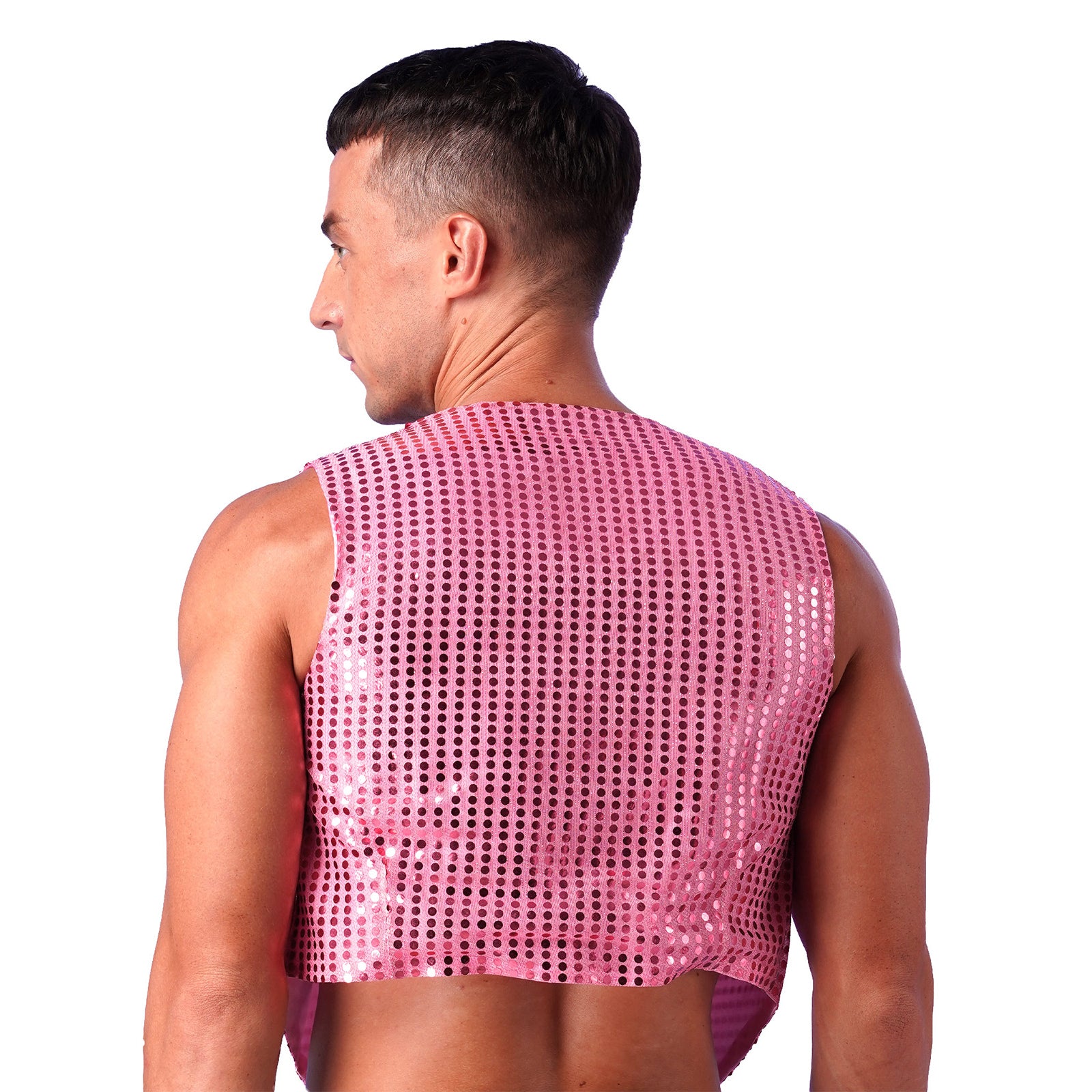 Mens Shiny Sequined Vest Tops V Neck Disco Irregular Hem Waistcoat Hiphop Jazz Dance Festival Rave Outfits Performance Costume - Cosmic Twink