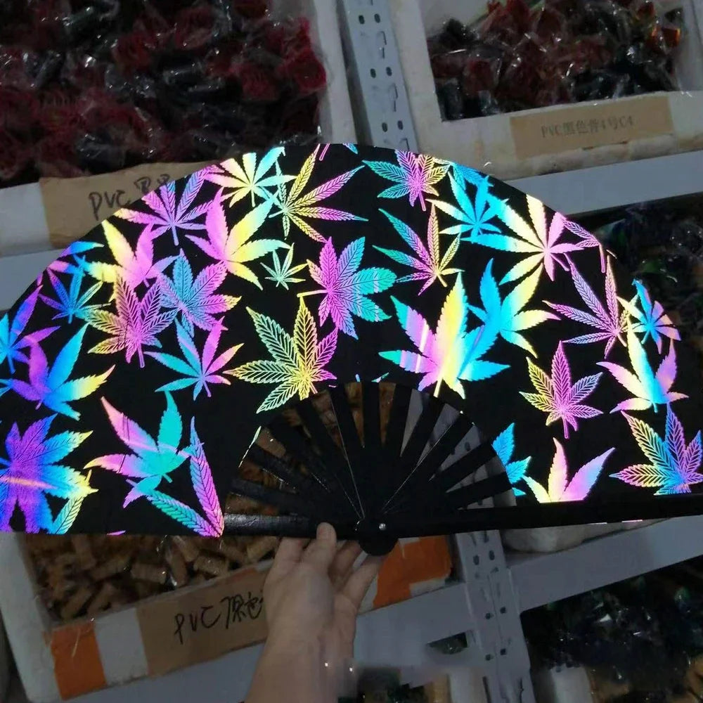 1-3Pcs Large Chinese Rave Folding Hand Fan Rainbow Fan Wedding Dance Kung Fu Fan for Art Craft Gift Festival Party Home Decor - Cosmic Twink