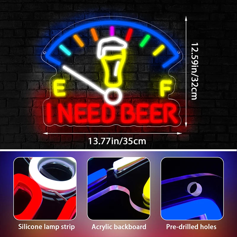 I Need Beer Neon Sign for Wall Decor Beer LED Light  Bar Neon Light for Man Cave Bar Party Restaurant Christmas Birthday Gift - Cosmic Twink