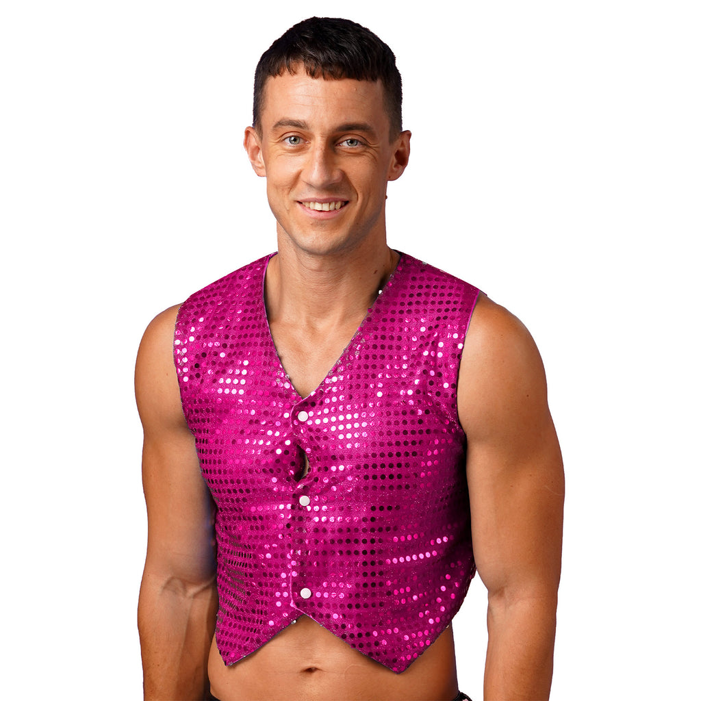 Mens Shiny Sequined Vest Tops V Neck Disco Irregular Hem Waistcoat Hiphop Jazz Dance Festival Rave Outfits Performance Costume - Cosmic Twink