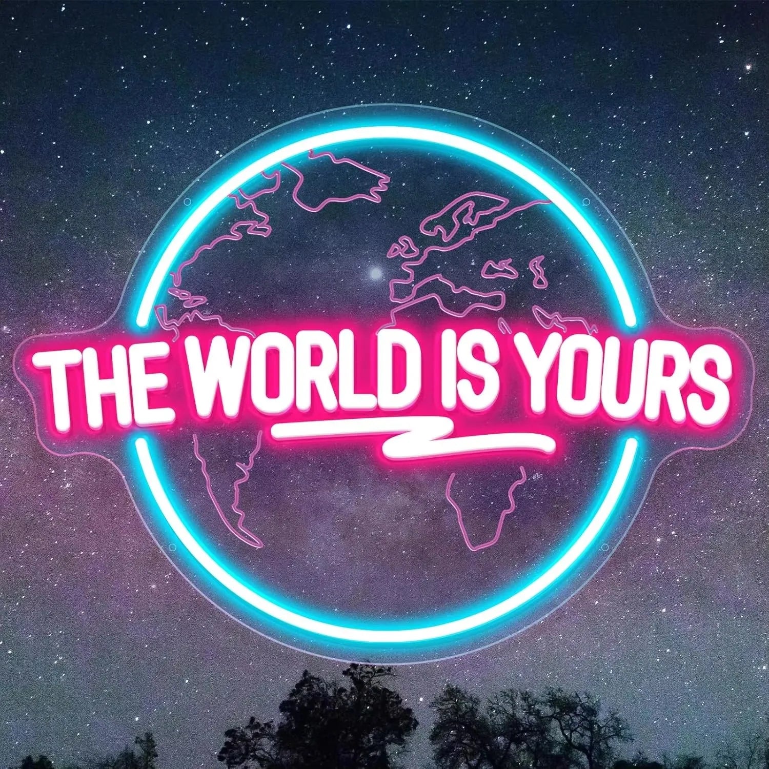 The World Is Yours Neon Sign Carved Planet LED Neon Light Sign for Office Wedding Man Cave Game Room Wall Decor Birthday Gift - Cosmic Twink