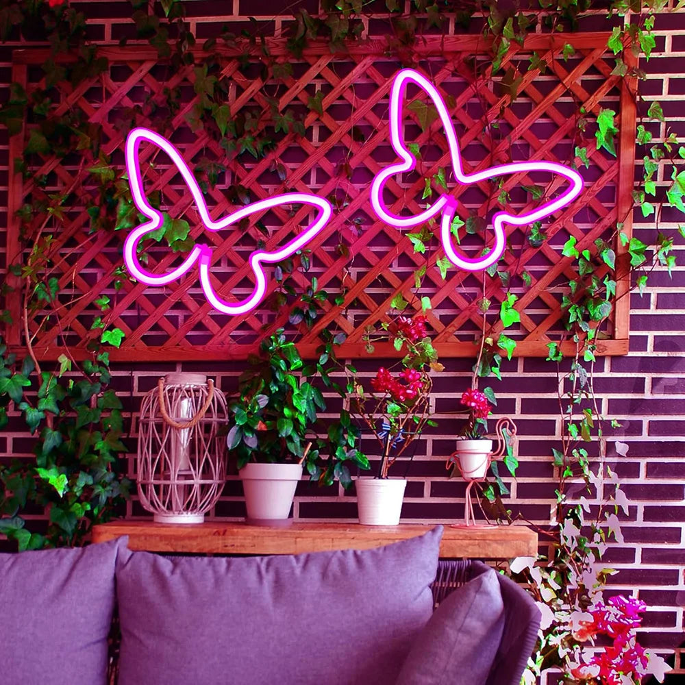 Butterfly Neon Sign USB/Battery Powered Cat LED Neon Light Skull Neon Lamp Wall Art Decor for Home Bedroom Birthday Gift Wedding - Cosmic Twink