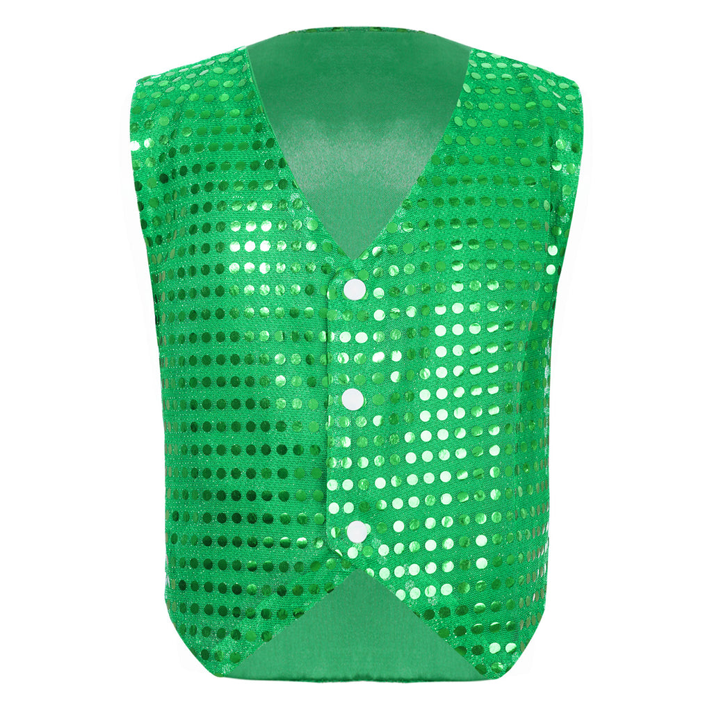 Mens Shiny Sequined Vest Tops V Neck Disco Irregular Hem Waistcoat Hiphop Jazz Dance Festival Rave Outfits Performance Costume - Cosmic Twink