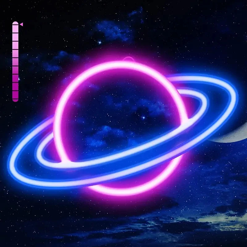 Planet Neon Sign, 10 Levels Brightness LED Neon Lights Signs For Wall Decor, USB Powered Neon Lights For Bedroom - Cosmic Twink