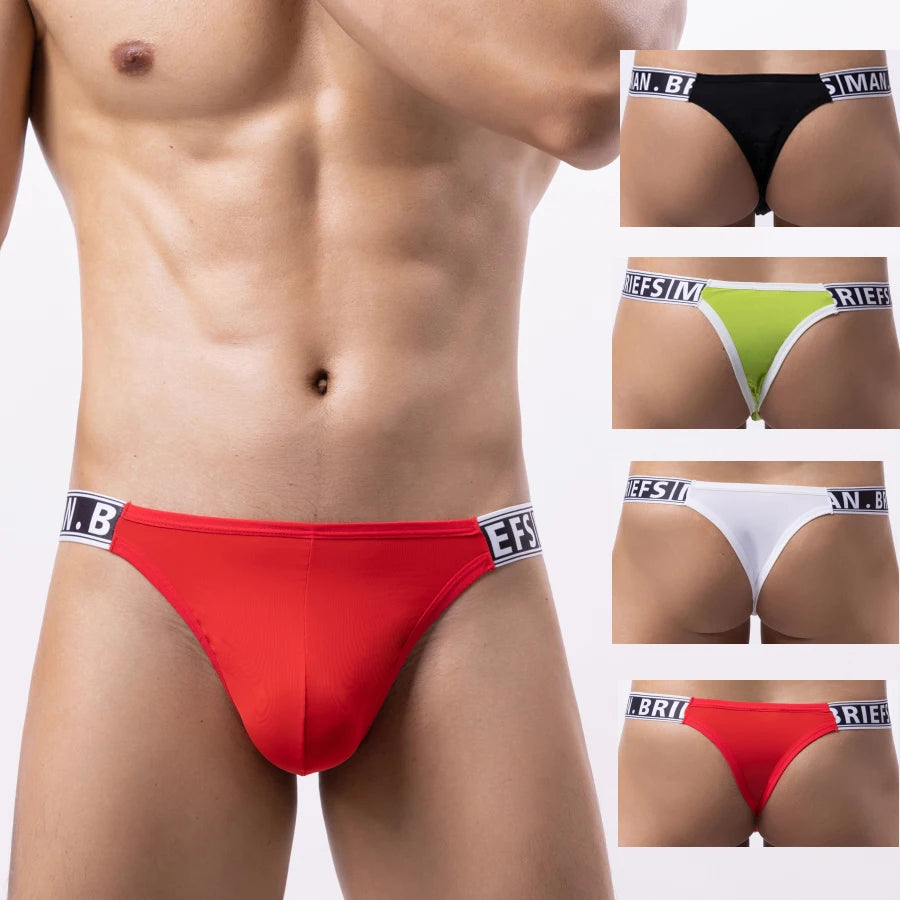 4 Men's Panties Underwear Comfortable T-Back Briefs Breathable Thongs Big Pouch U Convex Sexy 3D Crotch Male G-String Gay HT094 - Cosmic Twink