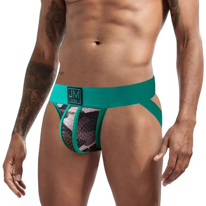 Jockmail Men Underwear Sexy Gay Jockstraps Tanga Athletic Supporter Men Underwear Jock Strap Camouflage Green Mesh Breathable - Cosmic Twink
