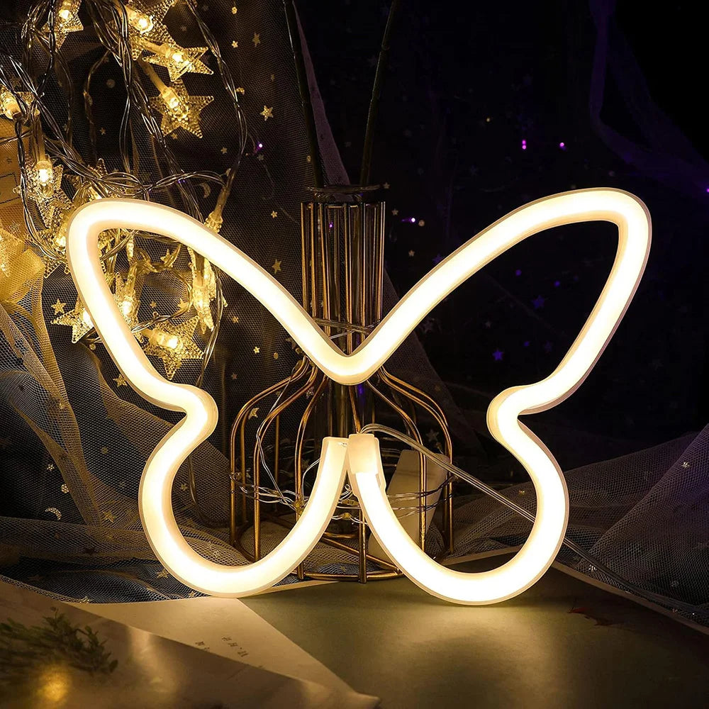 Butterfly Neon Sign USB/Battery Powered Cat LED Neon Light Skull Neon Lamp Wall Art Decor for Home Bedroom Birthday Gift Wedding - Cosmic Twink