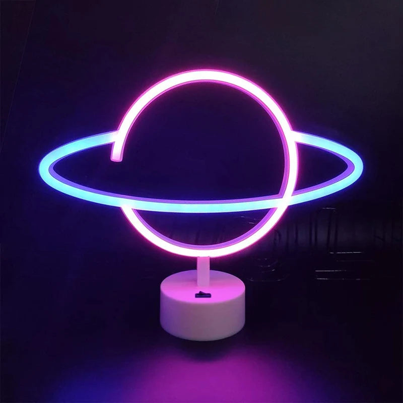 Pink Blue Planet neon sign Light USB/ battery dual purpose LED Lamp, for Birthday Wedding Party Wall Camping Summer Home decor - Cosmic Twink
