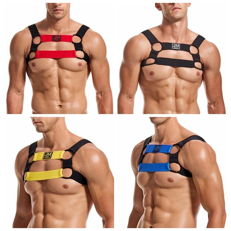 JOCKMAIL Men Halter Neck Elastic Body Chest Harness Sexy Bondage Lingerie Shoulder Straps Ring Clubwear Stage Gay Underwear New - Cosmic Twink