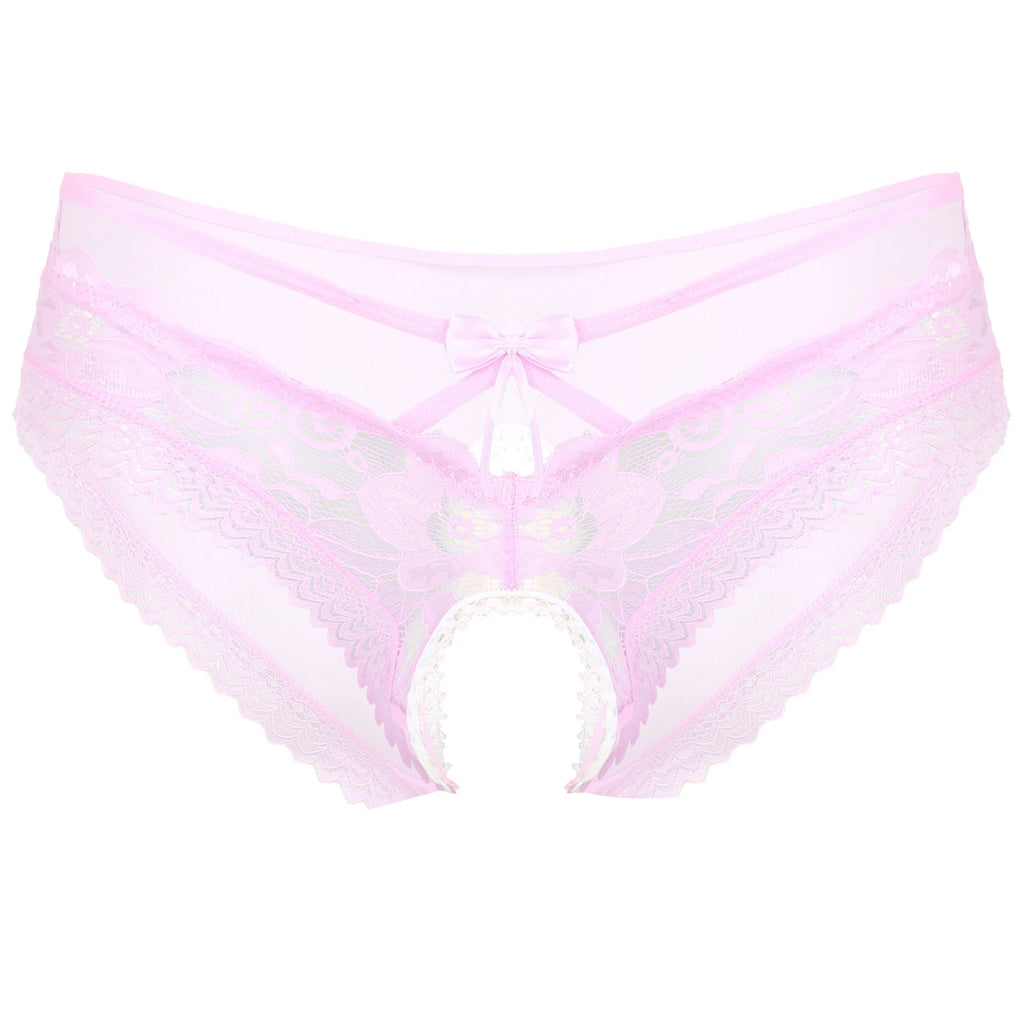 Mens Sexy Panties Lingerie Gay Male Sexy Briefs Underwear See-Through Mesh Strappy Crotchless Underpants - Cosmic Twink