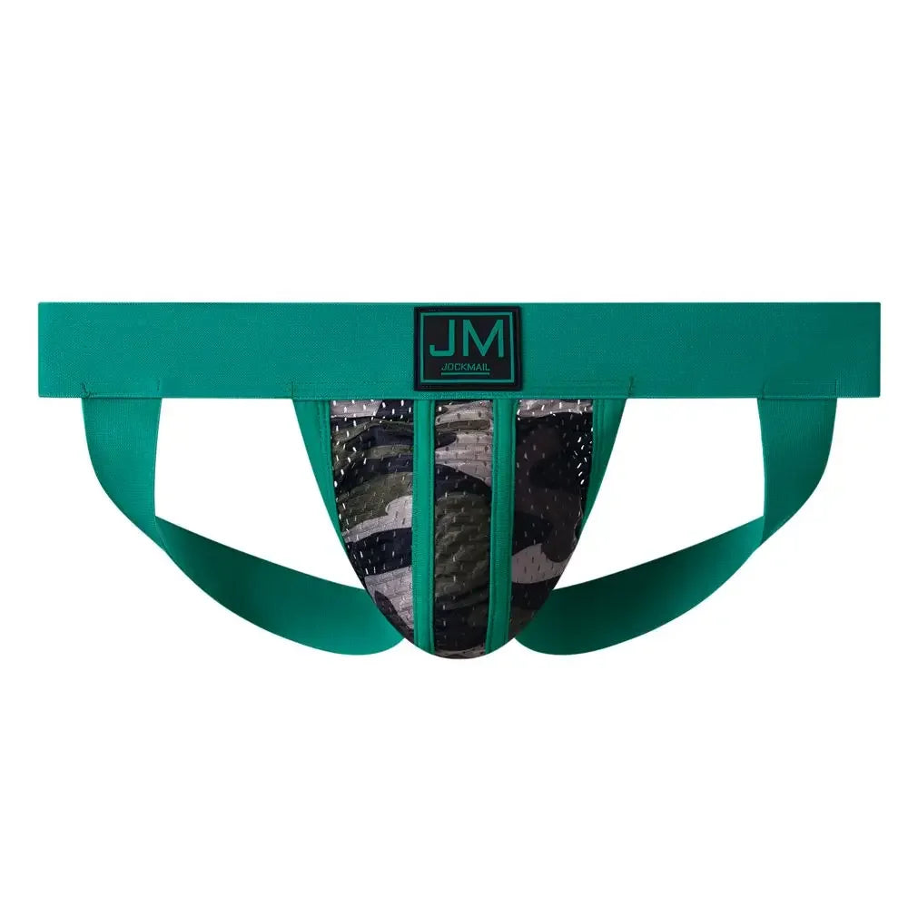 JOCKMAIL Mesh Men's Athletic Supporter Performance Jockstrap Elastic Waistband Gay Men Underwear Sexy Camouflage green thong - Cosmic Twink