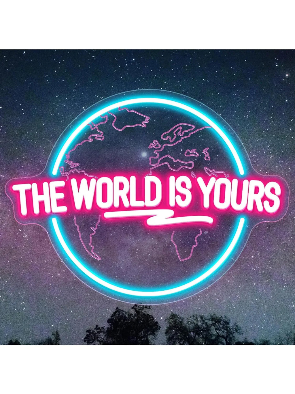 The World Is Yours Neon Sign Carved Planet LED Neon Light Sign for Office Wedding Man Cave Game Room Wall Decor Birthday Gift - Cosmic Twink