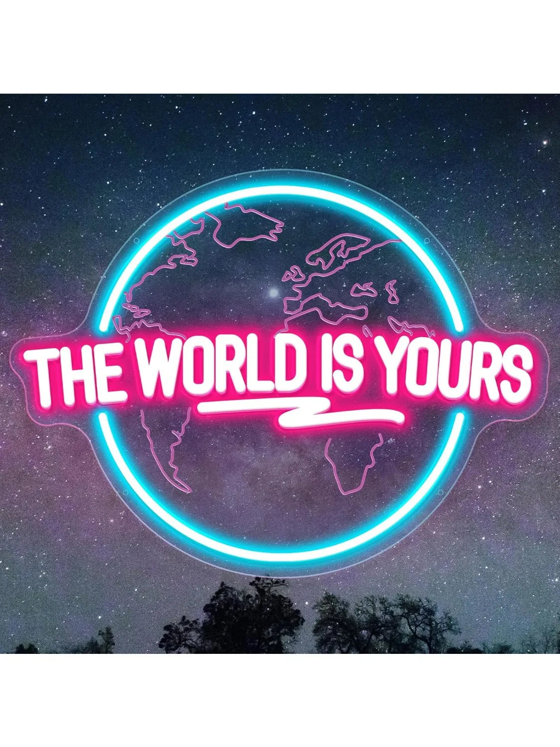 The World Is Yours Neon Sign Carved Planet LED Neon Light Sign for Office Wedding Man Cave Game Room Wall Decor Birthday Gift - Cosmic Twink