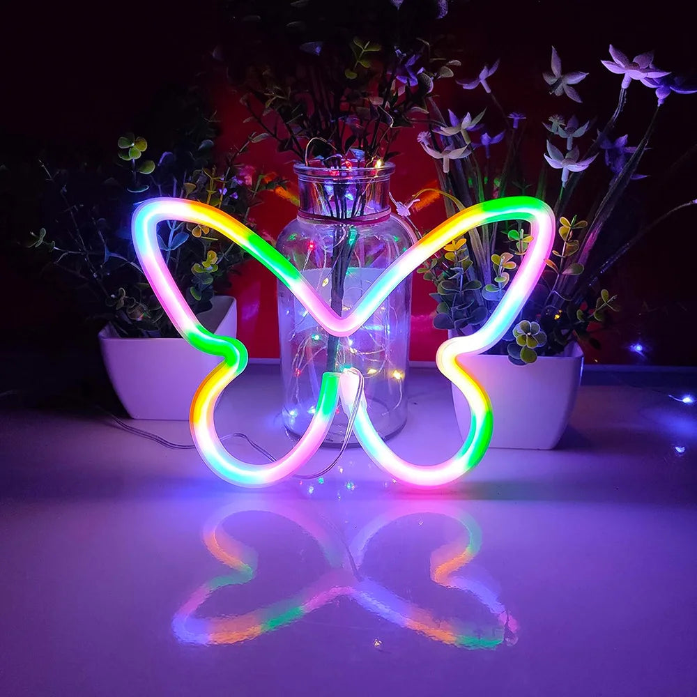 Butterfly Neon Sign USB/Battery Powered Cat LED Neon Light Skull Neon Lamp Wall Art Decor for Home Bedroom Birthday Gift Wedding - Cosmic Twink