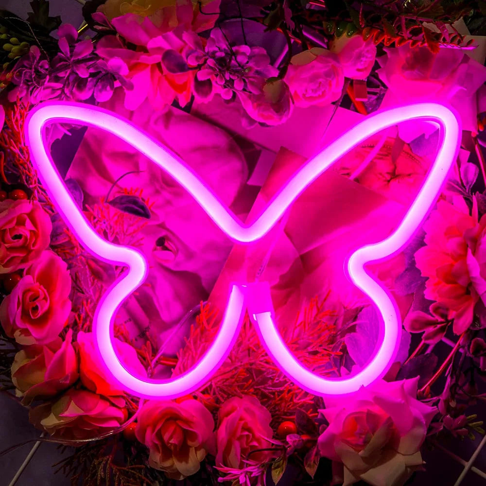 Butterfly Neon Sign USB/Battery Powered Cat LED Neon Light Skull Neon Lamp Wall Art Decor for Home Bedroom Birthday Gift Wedding - Cosmic Twink