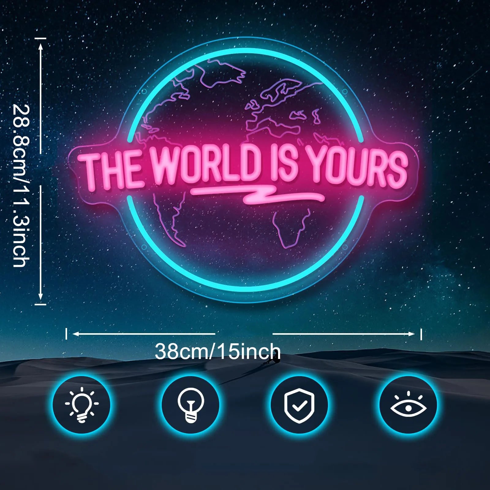 The World Is Yours Neon Sign Carved Planet LED Neon Light Sign for Office Wedding Man Cave Game Room Wall Decor Birthday Gift - Cosmic Twink