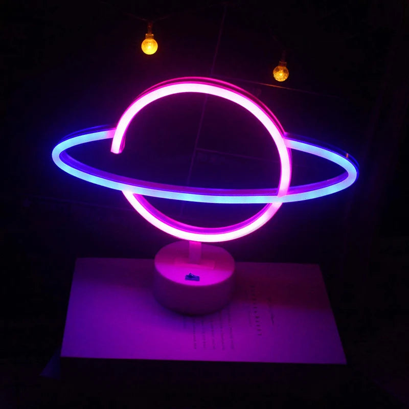 Pink Blue Planet neon sign Light USB/ battery dual purpose LED Lamp, for Birthday Wedding Party Wall Camping Summer Home decor - Cosmic Twink