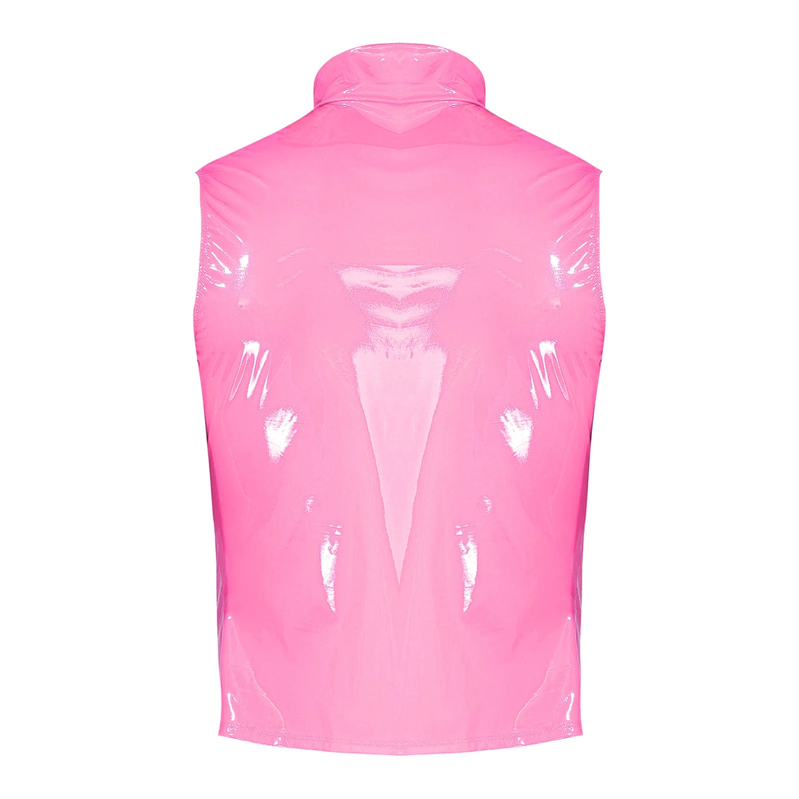 Men Wet Look Patent Leather Jacket Vest Tops Sleeveless Stand Collar Zipper Punk Tank Top Nightclub Festival Rave Party Clubwear - Cosmic Twink